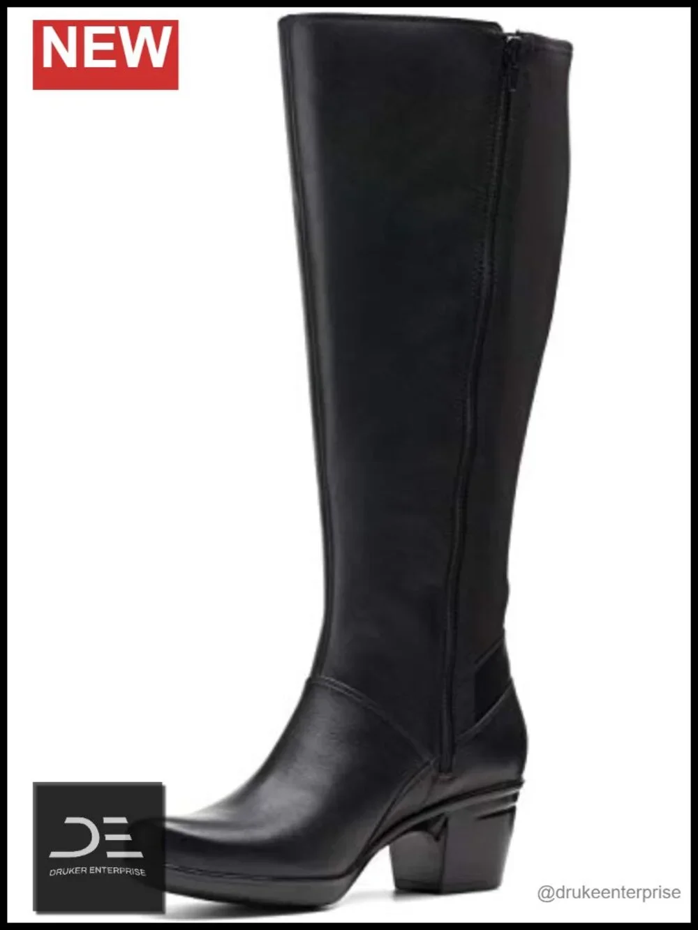 Wide Calf Knee High Leather Fashion Boots with Zipper Ortholite Footbed